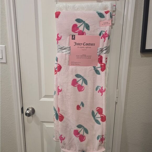 Juicy Couture Home  2-PK Heart Cherry & JUICY Embroidered Plush Throw Blanket - Picture 5 of 8